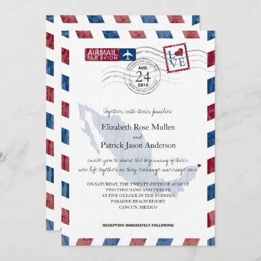 アンティークメキシコエアメール結婚式招待状 招待状 (正面/裏面)