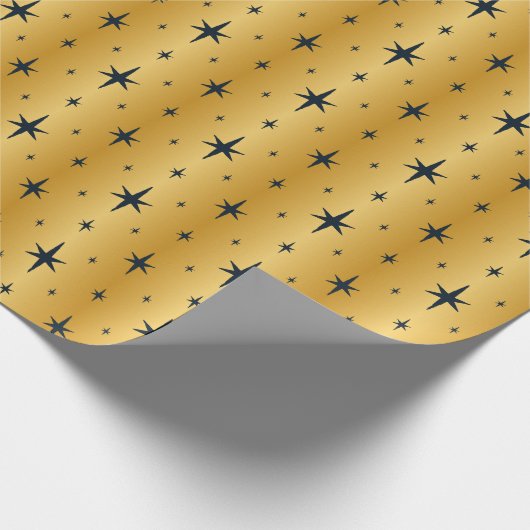 アンティークメタリック金ゴールドとネイビーブルースターズ ラッピングペーパー (角)