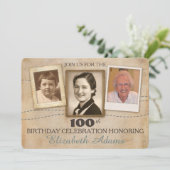 アンティークメモリ |写真3枚の誕生日招待状 招待状 (スタンド正面)