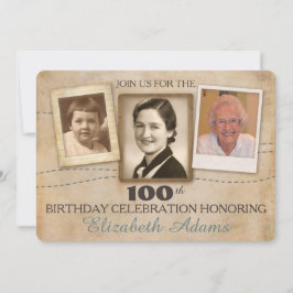 アンティークメモリ |写真3枚の誕生日招待状 招待状