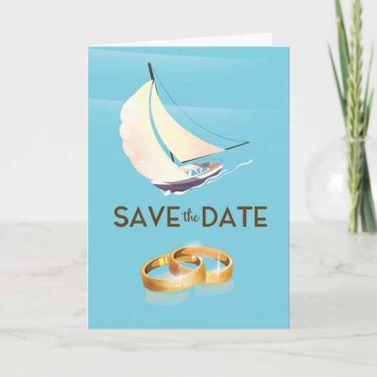 アンティークヨットと結婚指輪のSave the Date ノートカード (正面)