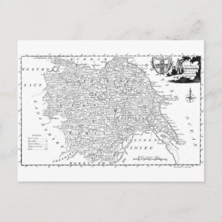 アンティークヨークシャーの地図1786 ポストカード