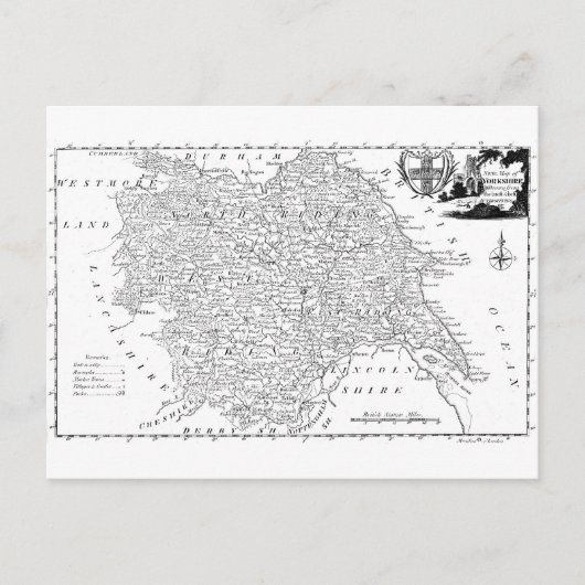 アンティークヨークシャーの地図1786 ポストカード (正面)