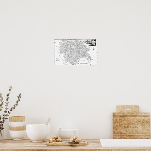 アンティークヨークシャーの地図 ポスター (キッチン)