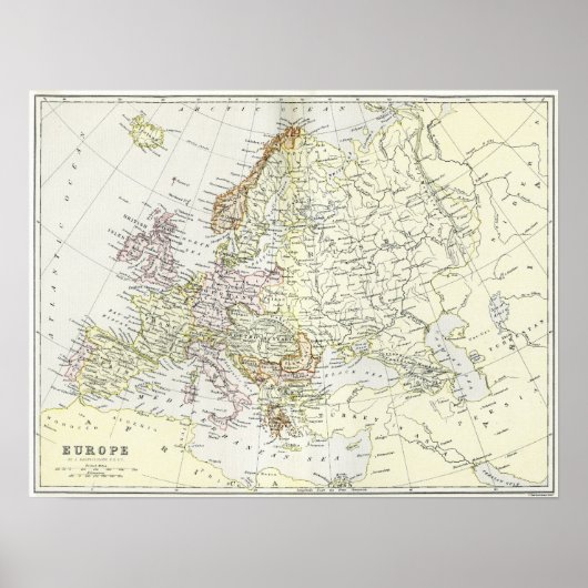 アンティークヨーロッパの地図 ポスター (正面)