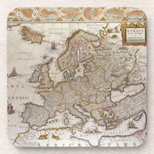アンティークヨーロッパの地図Willem Jansz Blaeu, c1617 コースター (正面)