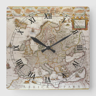 アンティークヨーロッパの地図Willem Jansz Blaeu, c1617 スクエア壁時計