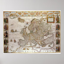 アンティークヨーロッパの地図Willem Jansz Blaeu, c1617