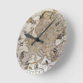 アンティークヨーロッパの地図Willem Jansz Blaeu, c1617 ラウンド壁時計 (傾斜)