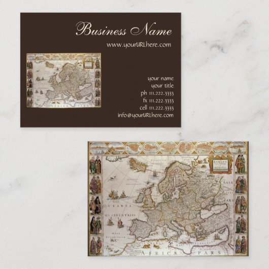 アンティークヨーロッパの地図Willem Jansz Blaeu, c1617 名刺 (正面/裏面)