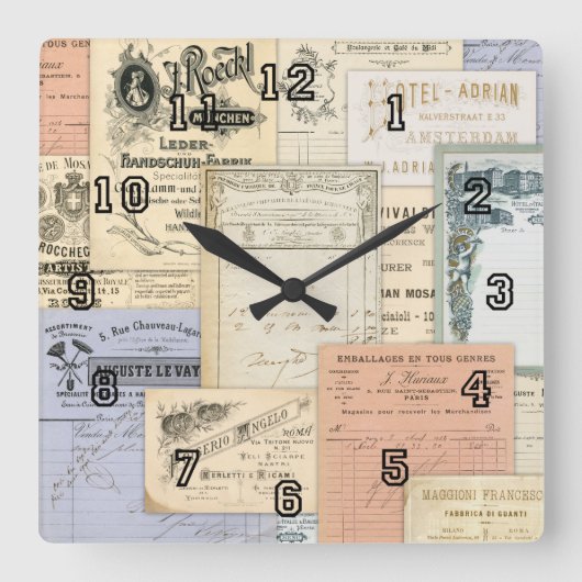 アンティークヨーロピアンエフエメラパリローマアムステルダム スクエア壁時計 (正面)