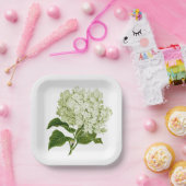 アンティークライトグリーンとホワイトアジサイの花 ペーパープレート (パーティー)