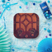 アンティークラジオウッドアートデコ大聖堂ブラウン ペーパープレート (パーティー)