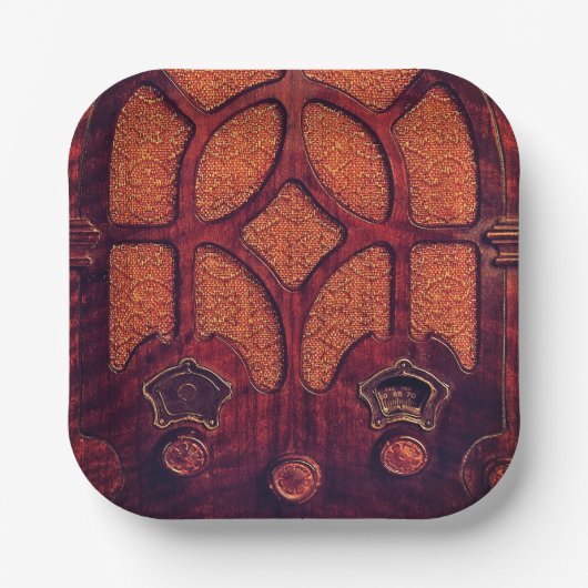 アンティークラジオウッドアートデコ大聖堂ブラウン ペーパープレート (正面)