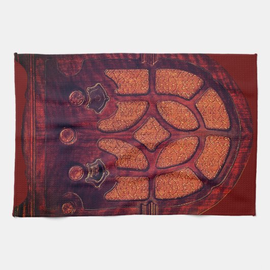 アンティークラジオエレガントウッドアールデコ大聖堂 キッチンタオル (横)