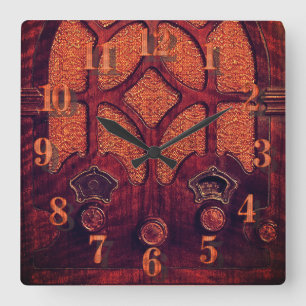 アンティークラジオエレガントウッドアールデコ大聖堂 スクエア壁時計