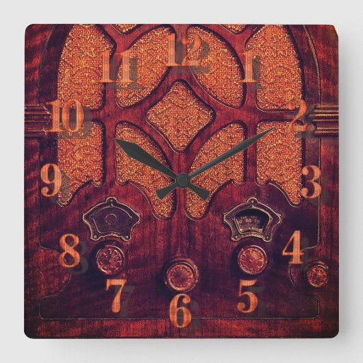 アンティークラジオエレガントウッドアールデコ大聖堂 スクエア壁時計 (正面)