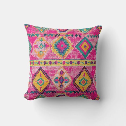 アンティークラスティピンク金ゴールドオリエンタルターキリムラグ クッション (正面)