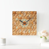 アンティークラタンラタンデコールウェスタン スクエア壁時計 (ホーム)