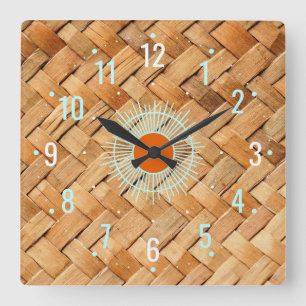 アンティークラタンラタンデコールウェスタン スクエア壁時計