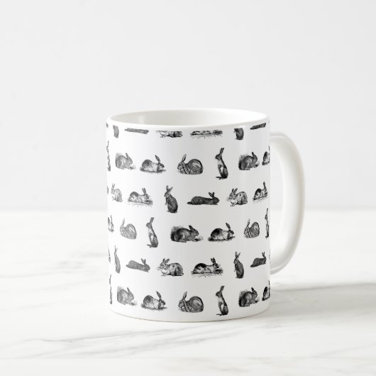 アンティークラビットヴィンテージバニーカスタムアートBGカラー コーヒーマグカップ (正面右)