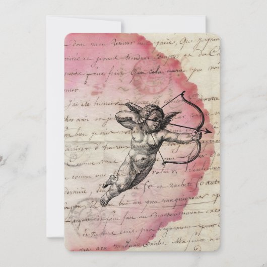 アンティークラブレターキューピッドアローエフエメラコラージュ 招待状 (正面)