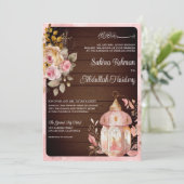 アンティークランタンピンクフローラウッドムスリム結婚ズ 招待状 (スタンド正面)