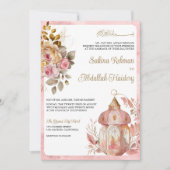 アンティークランタンピンクフローラヴィンテージムスリム結婚ズ 招待状 (正面)