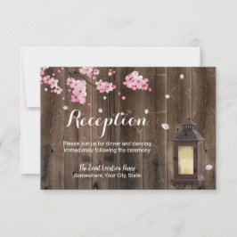 アンティークランタン ピンクの花の農村でのウェディングレセプション 招待状