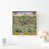 アンティークリスボン,ポルトガルの地図by Braun/Hogenberg スクエア壁時計 (ホーム)