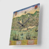 アンティークリスボン,ポルトガルの地図by Braun/Hogenberg スクエア壁時計 (傾斜)