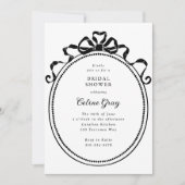 アンティークリボン弓ビクトリアン枠ブライダルシャワー 招待状 (正面)