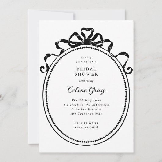 アンティークリボン弓ビクトリアン枠ブライダルシャワー 招待状 (正面)