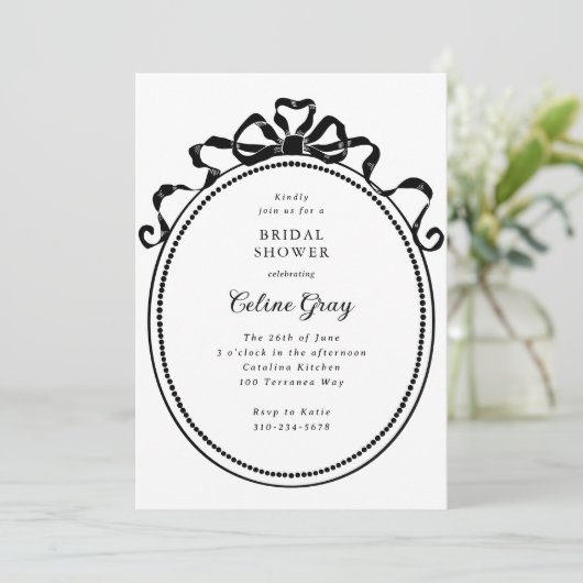 アンティークリボン弓ビクトリアン枠ブライダルシャワー 招待状 (スタンド正面)