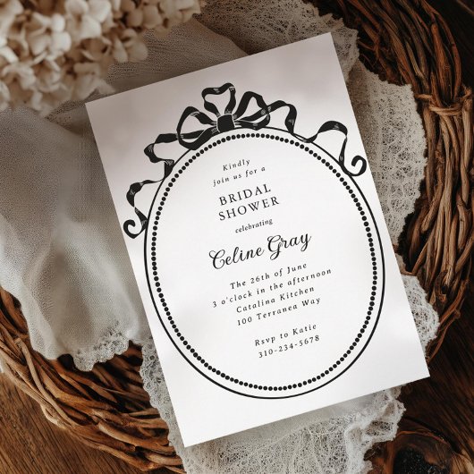 アンティークリボン弓ビクトリアン枠ブライダルシャワー 招待状