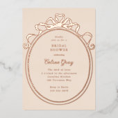アンティークリボン弓ビクトリアン枠ブライダルシャワー 箔招待状 (正面)