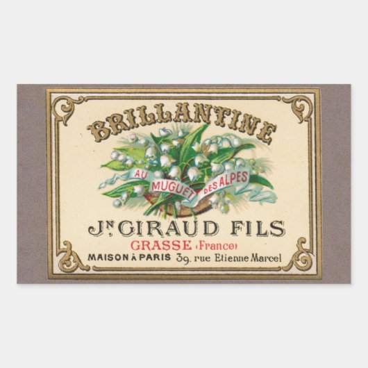 アンティークリリージオブザバレーパフュメフランスのージ 長方形シール (正面)