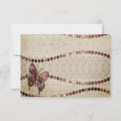 アンティークルックレース、ビーズ、蝶RSVPメニュー 招待状 (裏面)