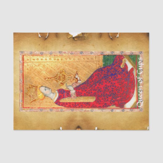 アンティークルネッサンスのタロッツ、カップのパーチメントの女王 薄葉紙 (正面)