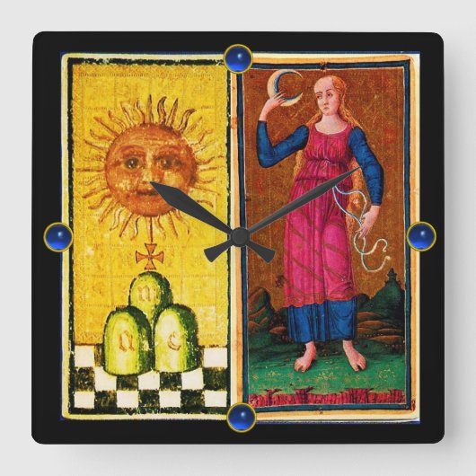 アンティークルネッサンス・タロッツ/太陽と月 スクエア壁時計 (正面)
