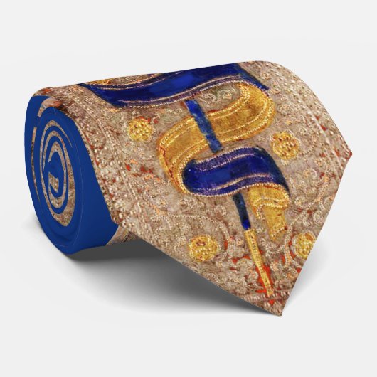 アンティークルネッサンスTAROTS、ACE OF SWORDS金ゴールドブルー ネクタイ (ロール)