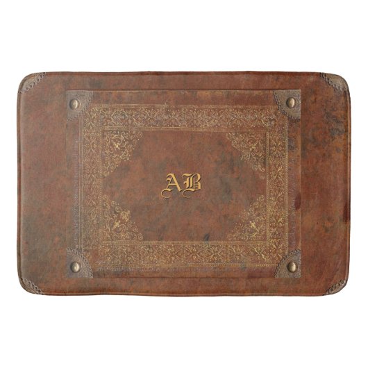 アンティークレザーの見た目にイニシャル バスマット (正面)