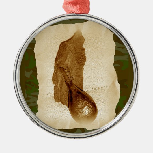 アンティークレザーパウダーフラスコ メタルオーナメント (正面)