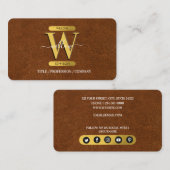 アンティークレザーフェイク&金ゴールドモノグラムソーシャルメディア 名刺 (正面/裏面)