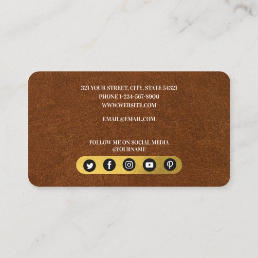 アンティークレザーフェイク&金ゴールドモノグラムソーシャルメディア 名刺 (裏面)