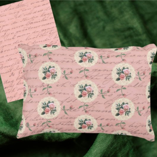 アンティークレタリングヴィンテージバラオンレースドイリー アクセントクッション