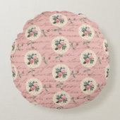 アンティークレタリングヴィンテージバラ ラウンドクッション (正面)