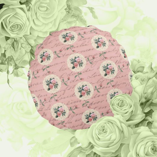 アンティークレタリングヴィンテージバラ ラウンドクッション