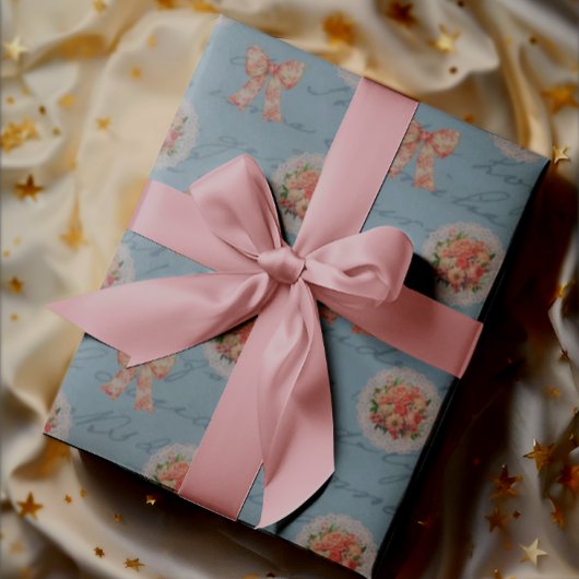 アンティークレタリング ヴィンテージローズ トワールリボン ラッピングペーパー