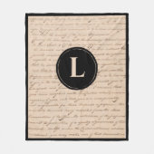 アンティークレターモノグラムブラックイニシャル手書き フリースブランケット (正面)